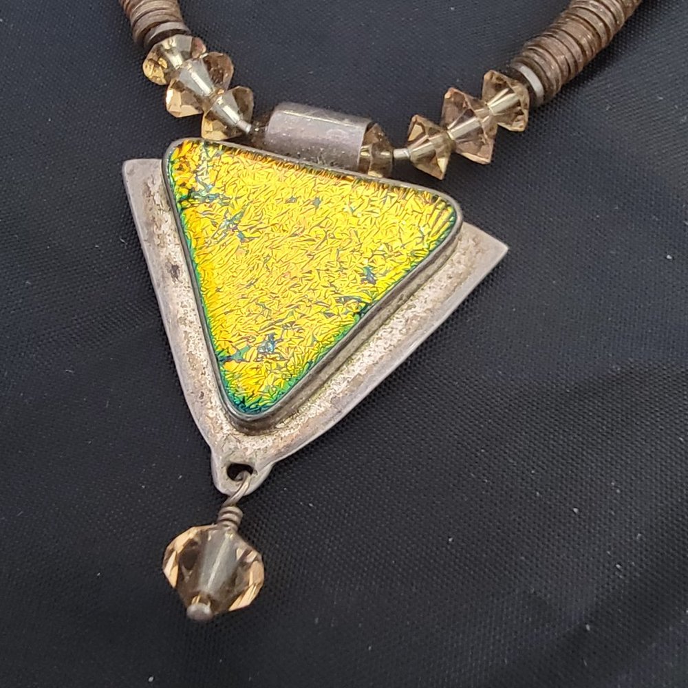 Stunning Sterling silver Signed Beaded Necklace Triangle enamel pendent